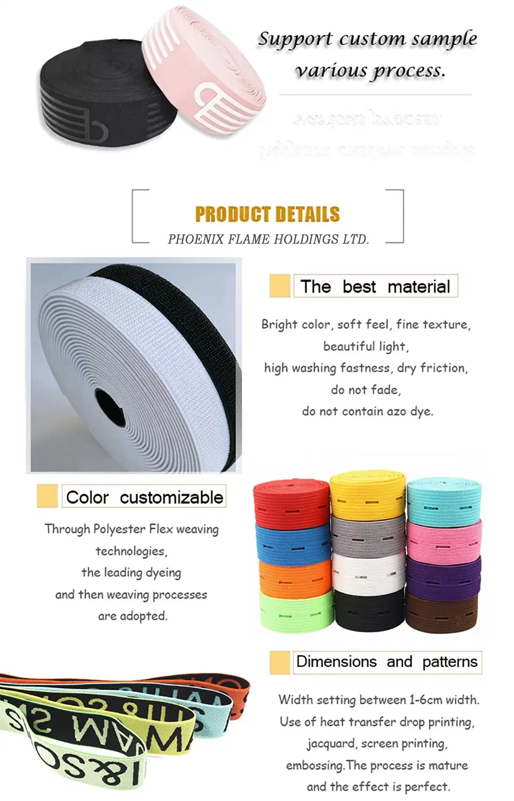 Custom Recycled RPET Print Logo Polyester Woven Webbing Jacquard Elastic Tape for High Quality Clothing Sportswear